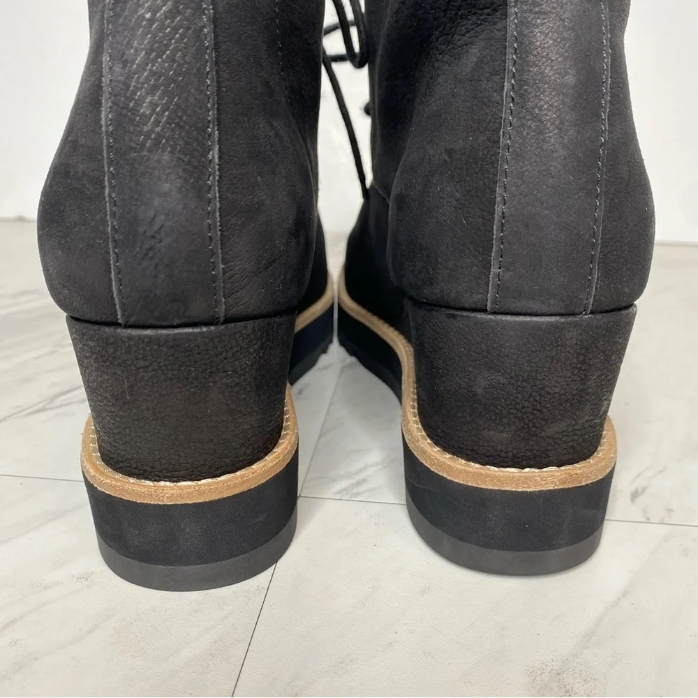 Eileen Fisher Capa Wedge Black Nubuck Lace Up Bootie 9 1/2
